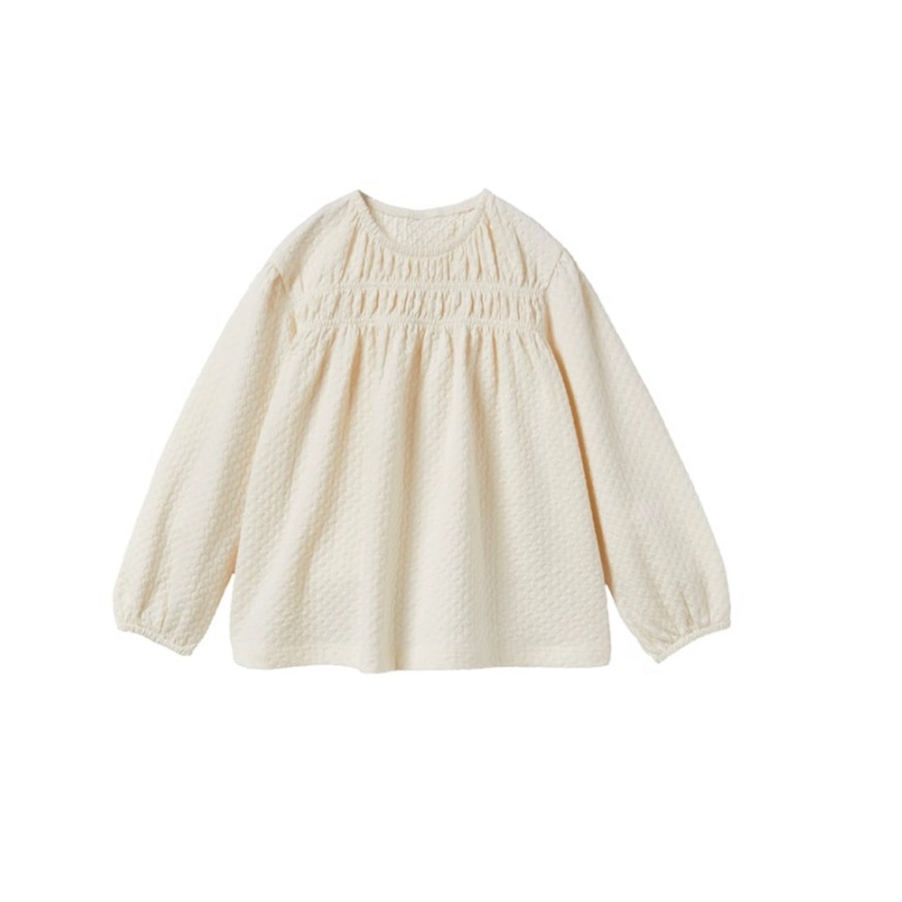 Zara- Girls Smocked Structured Blouse Top- Ecru- Size 2-3